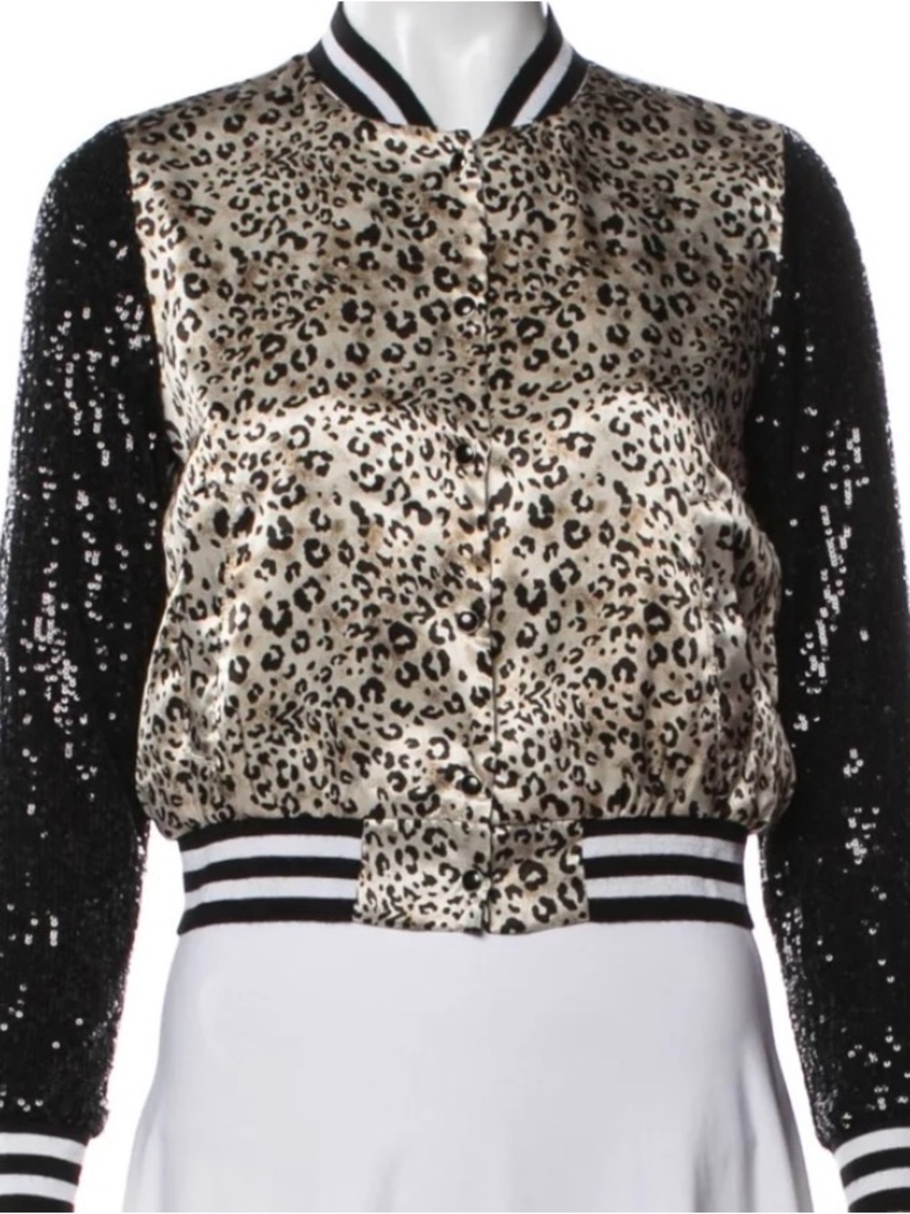 LOYD/FORD Leopard Print Sequin Sleeve
Bomber Jacket NWT Size 2